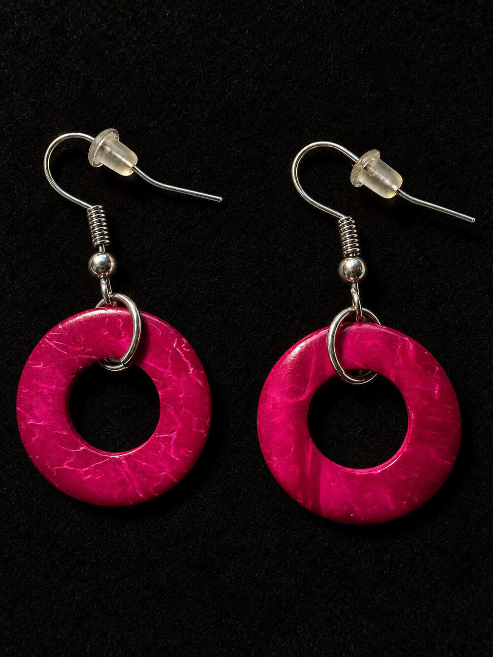 ⚜️ Marbled Hot Pink Resin Hoop Drop Earrings | Silver-Tone Fish Hook 💗